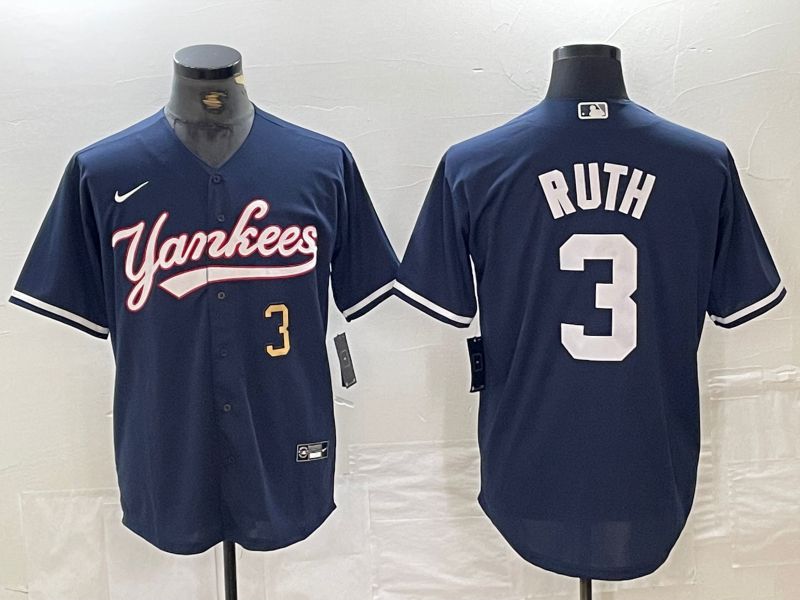 Men New York Yankees 3 Ruth Dark blue Second generation joint name Nike 2024 MLB Jersey style 2